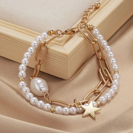 Pearl & Chain Star Bracelet