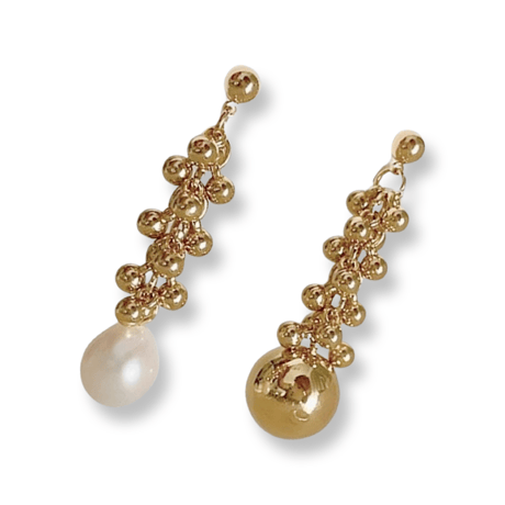 Asymmetry Baroque Pearl&Metal Ball Pierce/2color
