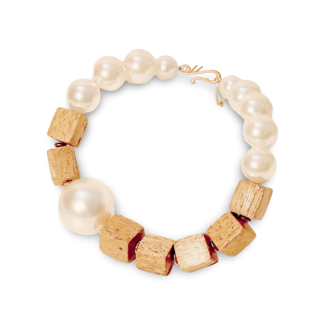 Big Pearl & Wood Necklace