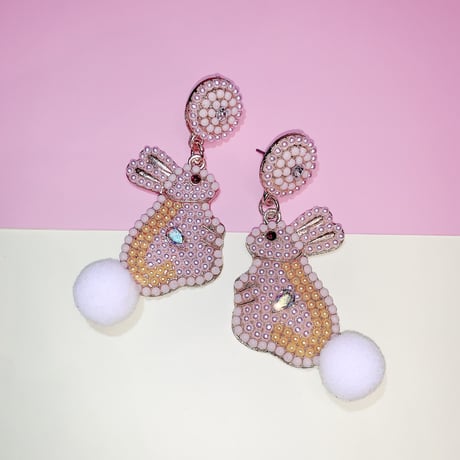 Rabbit  Ponpon Beads Pierce/2color