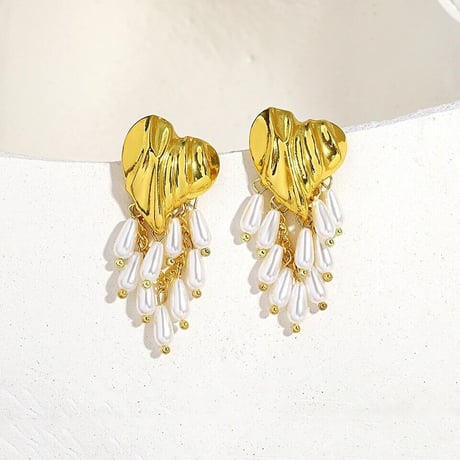 Metal Heart Pearl Fringe Pierce