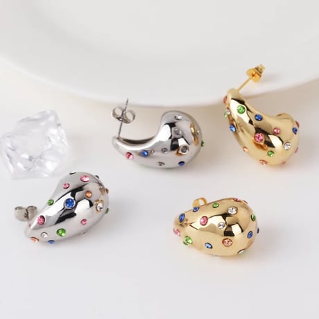 Colorful Stone Teardrop Pierce/2color