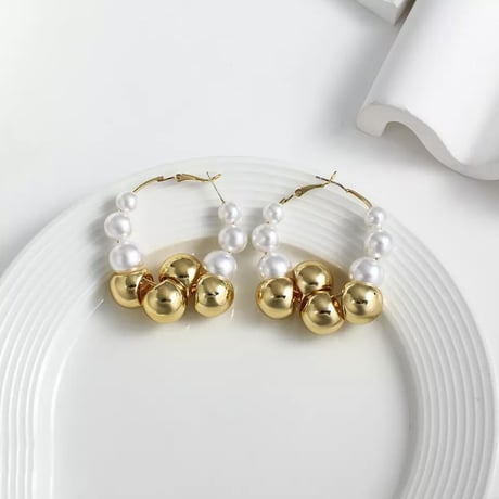 Metal&Pearl Ball Hoop Pierce/2color