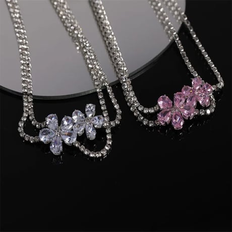 Flower Crystal Choker Necklace/2color