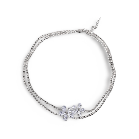 Flower Crystal Choker Necklace/2color