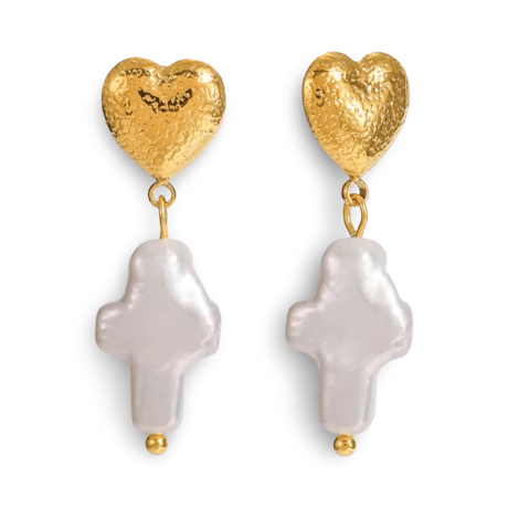 Heart Cross Pearl Pierce
