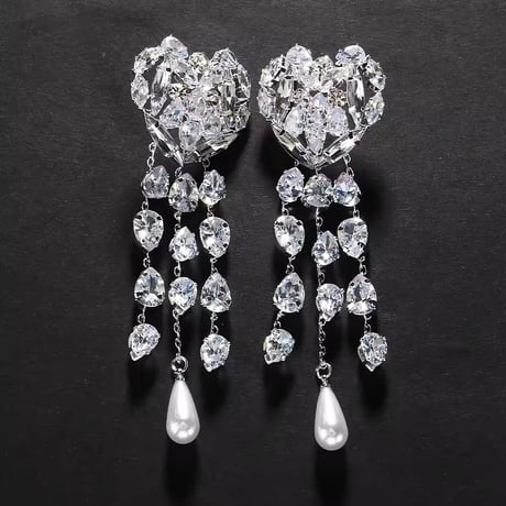 Heart Crystal Pearl Drop Pierce