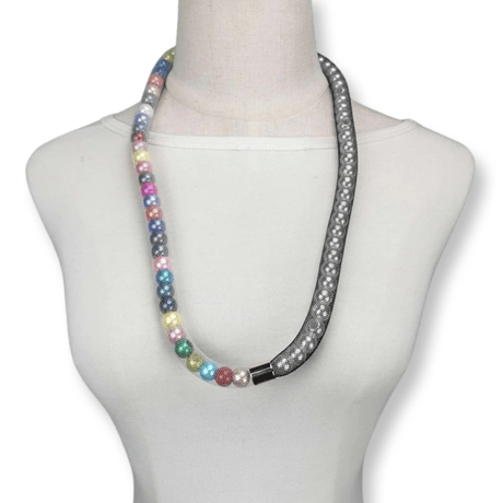 Half Pearl Mesh Long Necklace