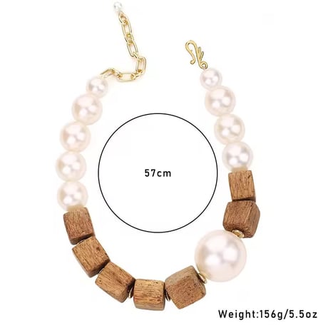 Big Pearl & Wood Necklace
