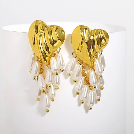 Metal Heart Pearl Fringe Pierce