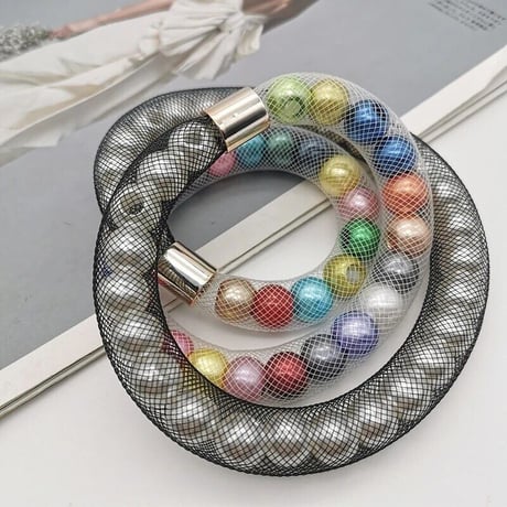 Half Pearl Mesh Long Necklace