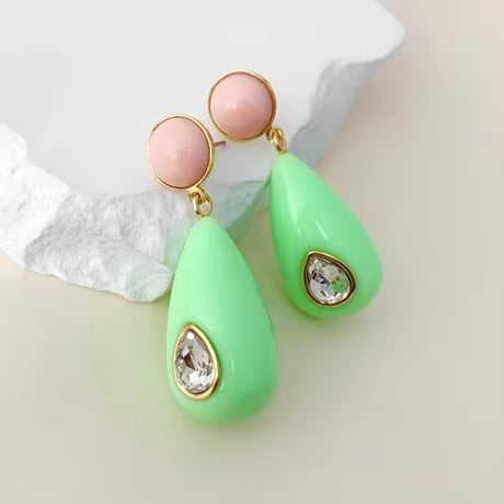 Bicolor Stone Teardrop Pierce/6color