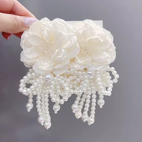 Big Flower Ribbon Pearl Pierce