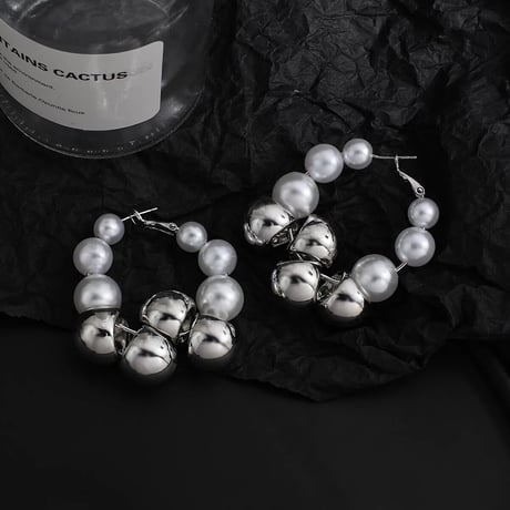 Metal&Pearl Ball Hoop Pierce/2color