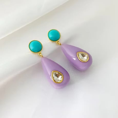 Bicolor Stone Teardrop Pierce/6color