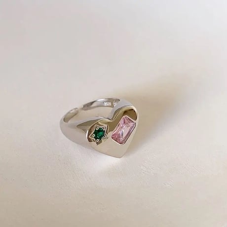 Stone Embed Heart Ring/2color