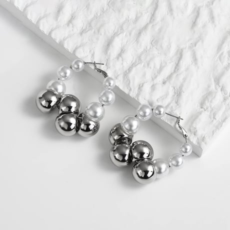 Metal&Pearl Ball Hoop Pierce/2color