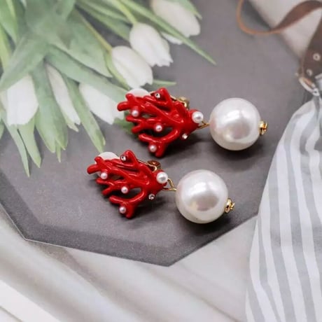 Coral Pearl Drop Pierce/2color
