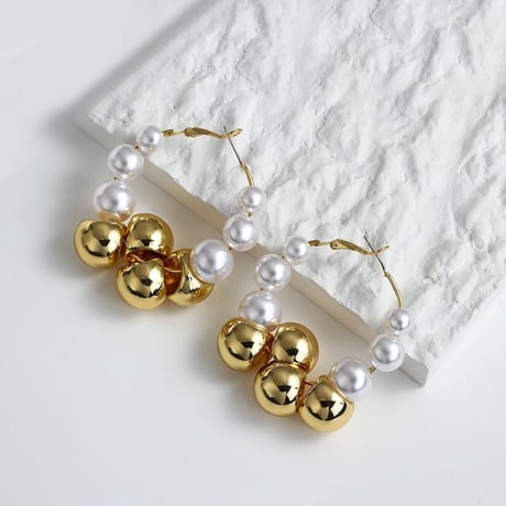 Metal&Pearl Ball Hoop Pierce/2color