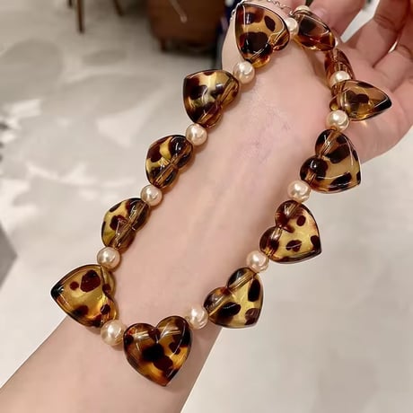 Leopard Heart&Pearl Necklace