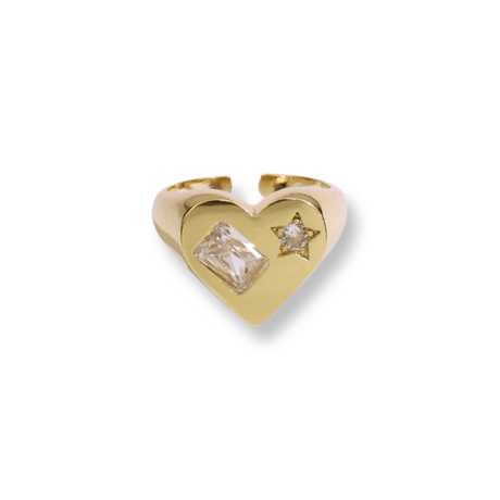 Stone Embed Heart Ring/2color
