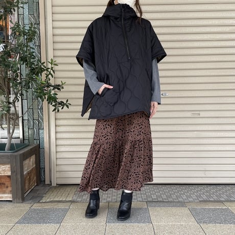 キルティングフード付き2wayポンチョアウター