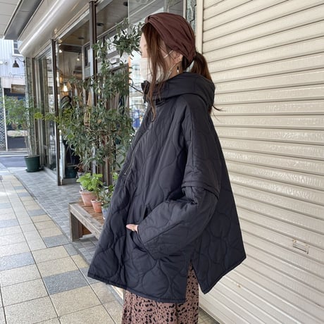 キルティングフード付き2wayポンチョアウター