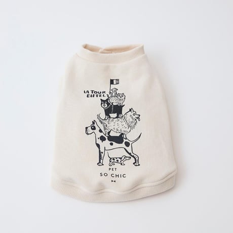[PET SO CHIC] エッフェル塔 裏起毛タンク オフホワイト/ピンク
