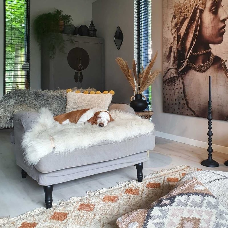 Labbvenn] エコファーブランケット (M) カプチーノ/グレー/ホワイト