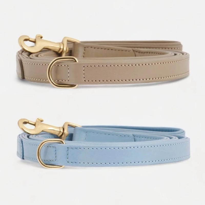 犬用リード＆ハーネス2点SET！Black革Blue系マルチドット 本革 リード