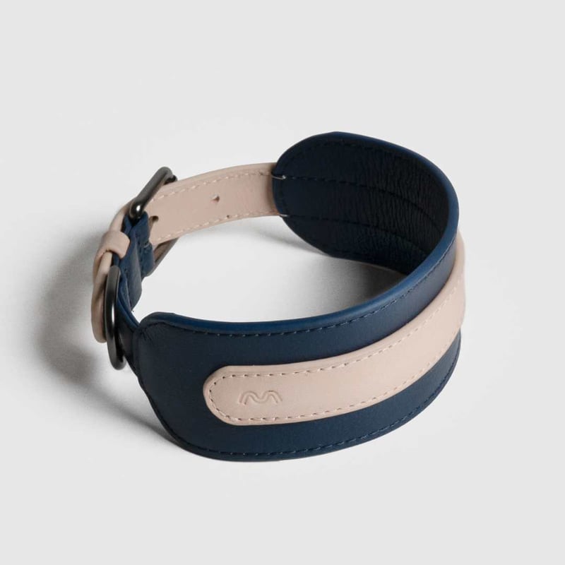 MASIMALO 本革 ワイド首輪 グリーン S MASIMALO] 本革 ワイド首輪 グリーン/ネイビー | モフモフ