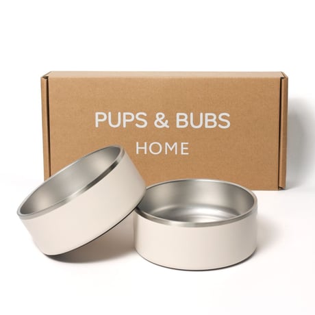 [Pups & Bubs]  ステンレスボウル２個セット ホワイトベージュ