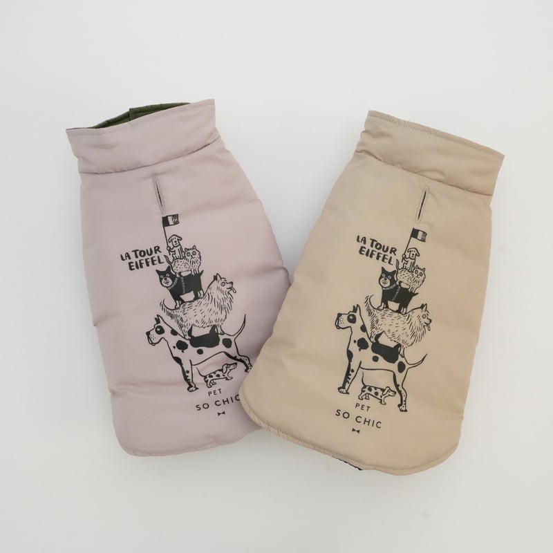 PET SO CHIC] リバーシブル パッファー・ジャケット ベージュ/ピンク