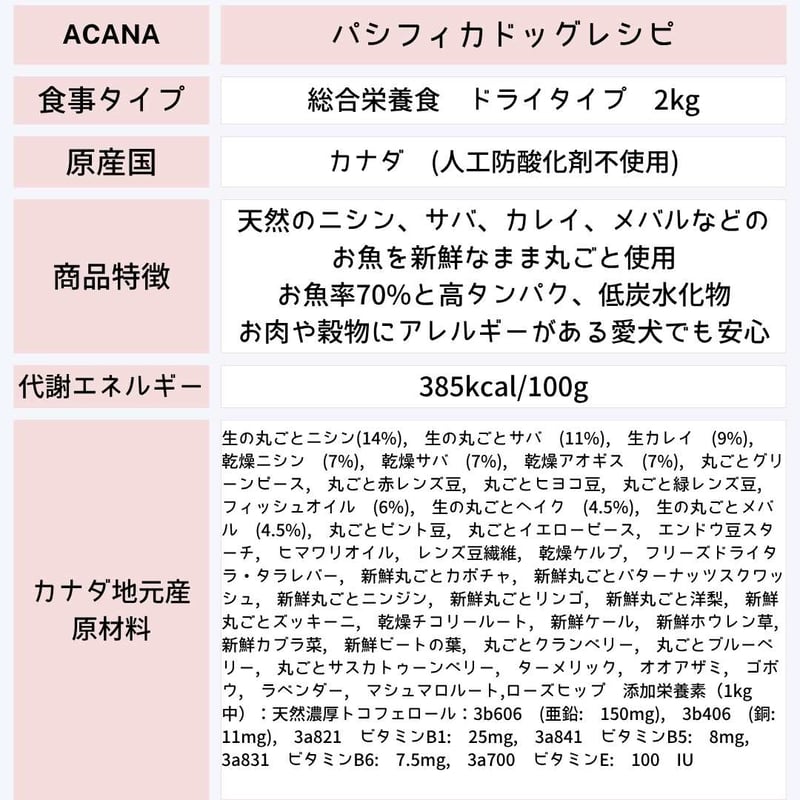 ACANA] パシフィカ ドッグ レシピ 2kg | モフモフ mof_mof｜北欧