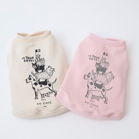 [PET SO CHIC] エッフェル塔 裏起毛タンク オフホワイト/ピンク