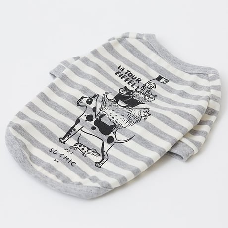 [PET SO CHIC] エッフェル塔 ボーダーTシャツ ベージュ/グレー