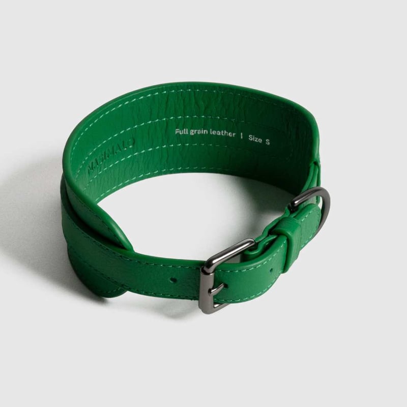 MASIMALO 本革 ワイド首輪 グリーン S MASIMALO] 本革 ワイド首輪 グリーン/ネイビー | モフモフ
