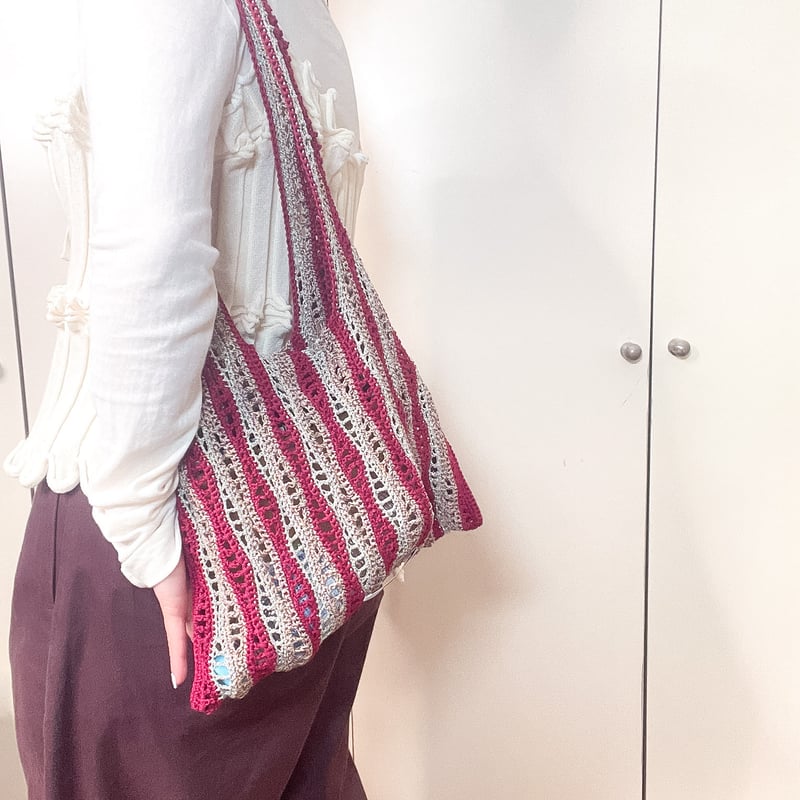 編み物Kit》【かぎ針編み】ストライプウェーブトートーバッグ