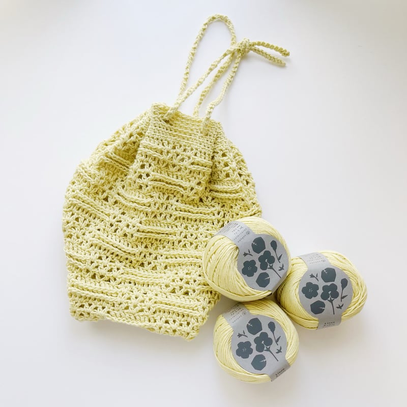 編み物Kit》【かぎ針編み】ブロックメッシュ巾着ハンドバッグC 編み物Kit》【かぎ針編み】ブロックメッシュ巾着ハンドバッグC