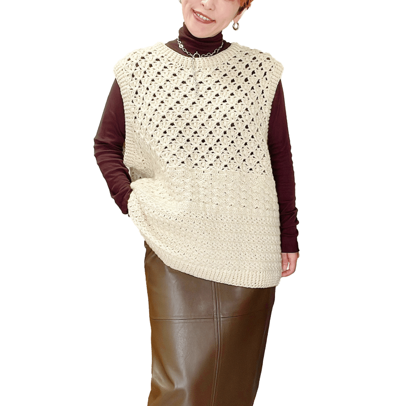 編み物Kit》【かぎ針編み】シェル編みのニットベスト