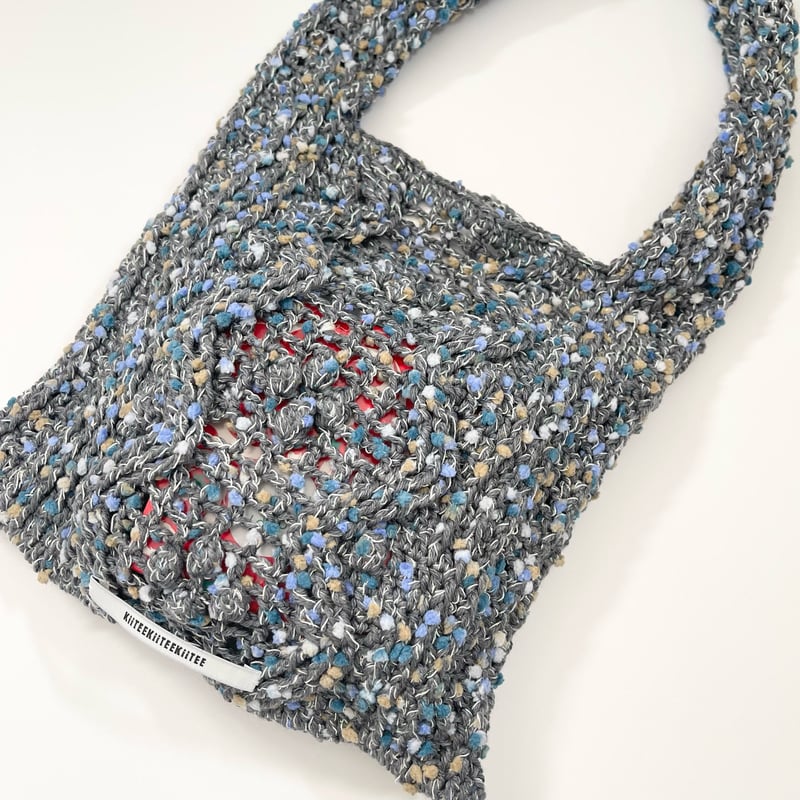 Maat_ 非売品　水色 かぎ編み　トートバッグ　メッシュバック 編み物Kit》【かぎ針編み】ケーブルメッシュトートバッグC