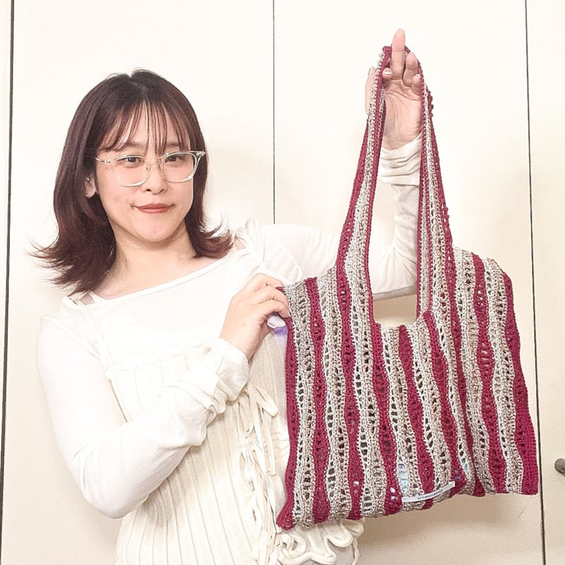 はなはな様2点バッグ 編み物Kit》【かぎ針編み】ストライプウェーブトートーバッグ