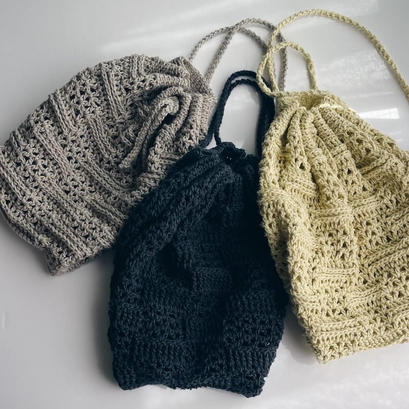 手編み 巾着袋と帽子 セット 2flxv 手編み 巾着袋と帽子 セット 2flxv