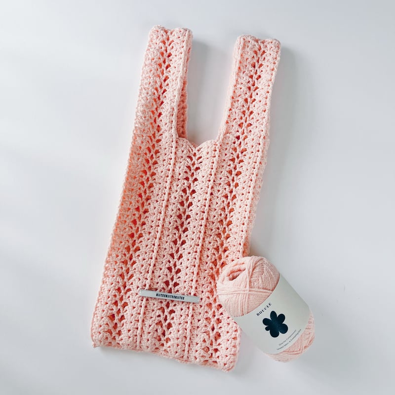 編み物Kit》【かぎ針編み】シェル編みのストライプメッシュバッグ