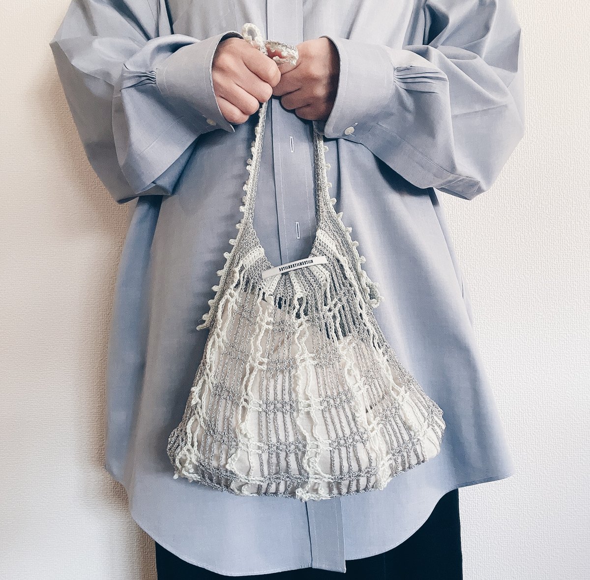 編み物Kit》【かぎ針編み】ストライプラメメッシュバッグC