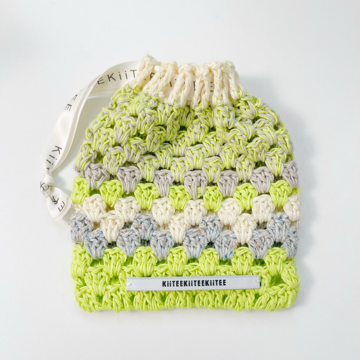 編み物Kit》【かぎ針編み】マルチボーダー巾着C