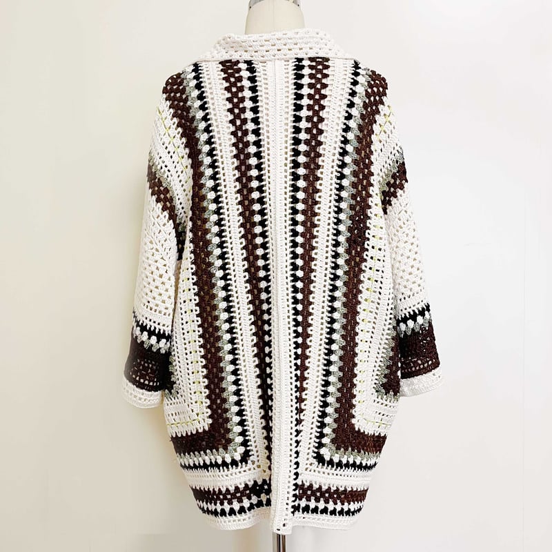 地図プリント カーディガン ダウンロード編み図：PDFデータ》【かぎ針編み】グラニー