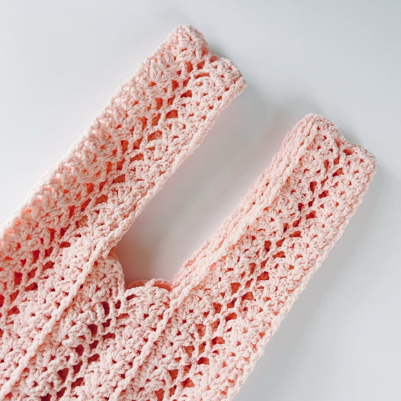 編み物Kit》【かぎ針編み】シェル編みのストライプメッシュバッグ