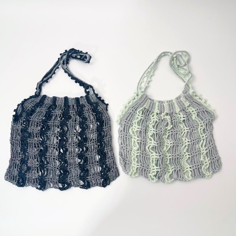 カラフルストライプ編みバッグ 編み物Kit》【かぎ針編み】ストライプラメメッシュバッグC