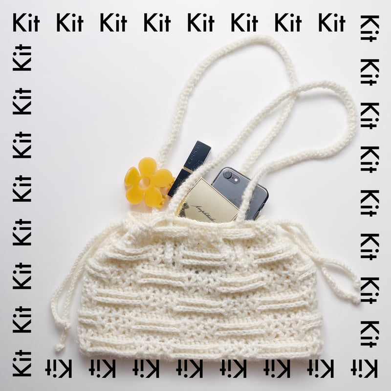 編み物Kit》【かぎ針編み】ブロック巾着バッグ